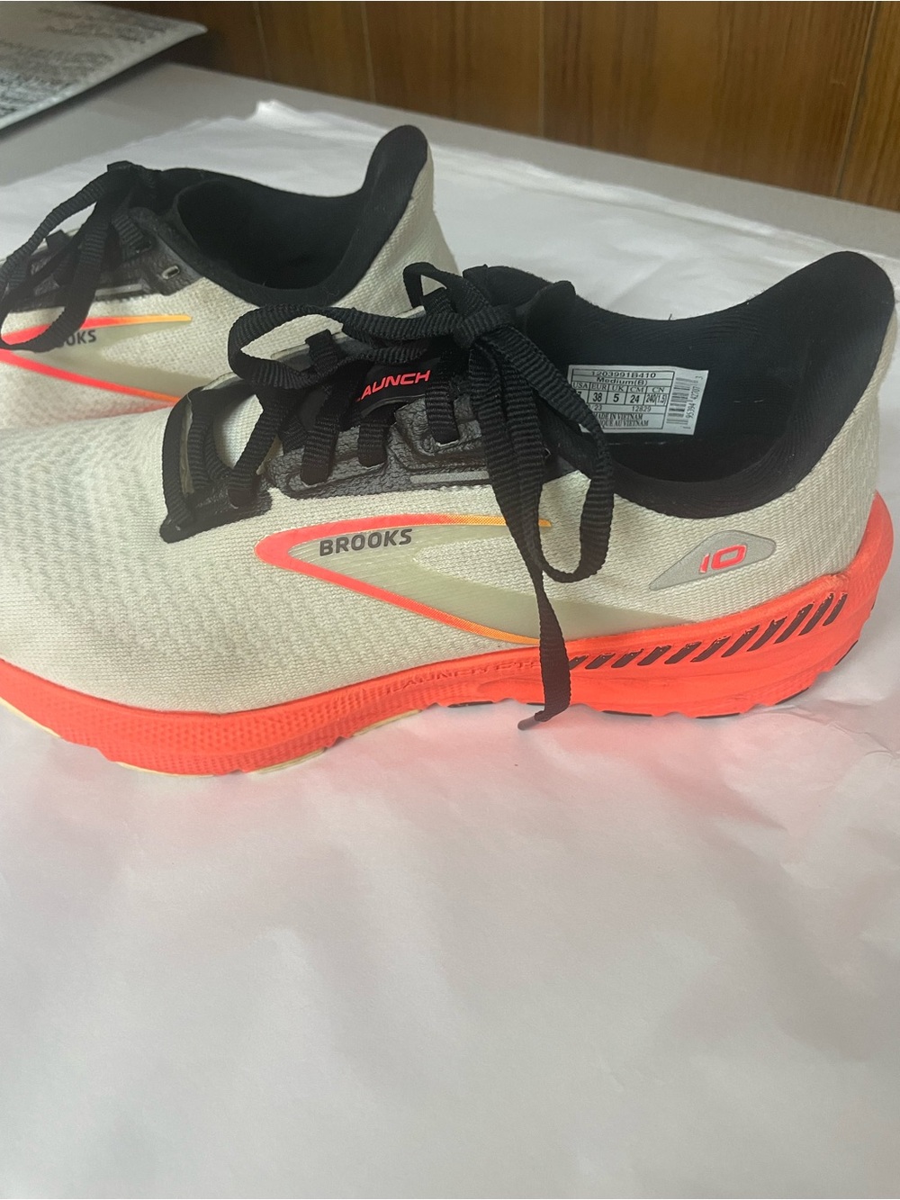 Brooks Launch 10 Women's Running Shoes - Cream and Coral-Orange